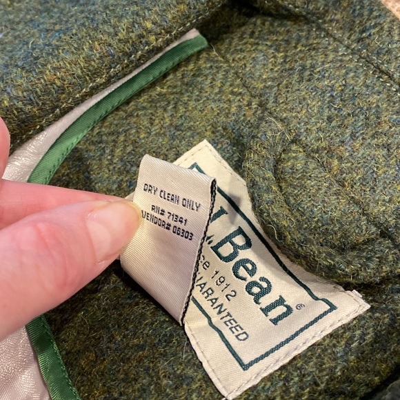 L.L. Bean Wool Blazer Jacket Green Herringbone Vintage 12 Petite - Picture 8 of 17